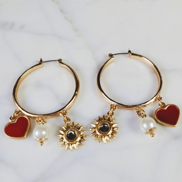 Chico's Jewelry - Chico's Heart Charm Hoop Earrings Pierced Katy Collection Heart Pearl Su…
